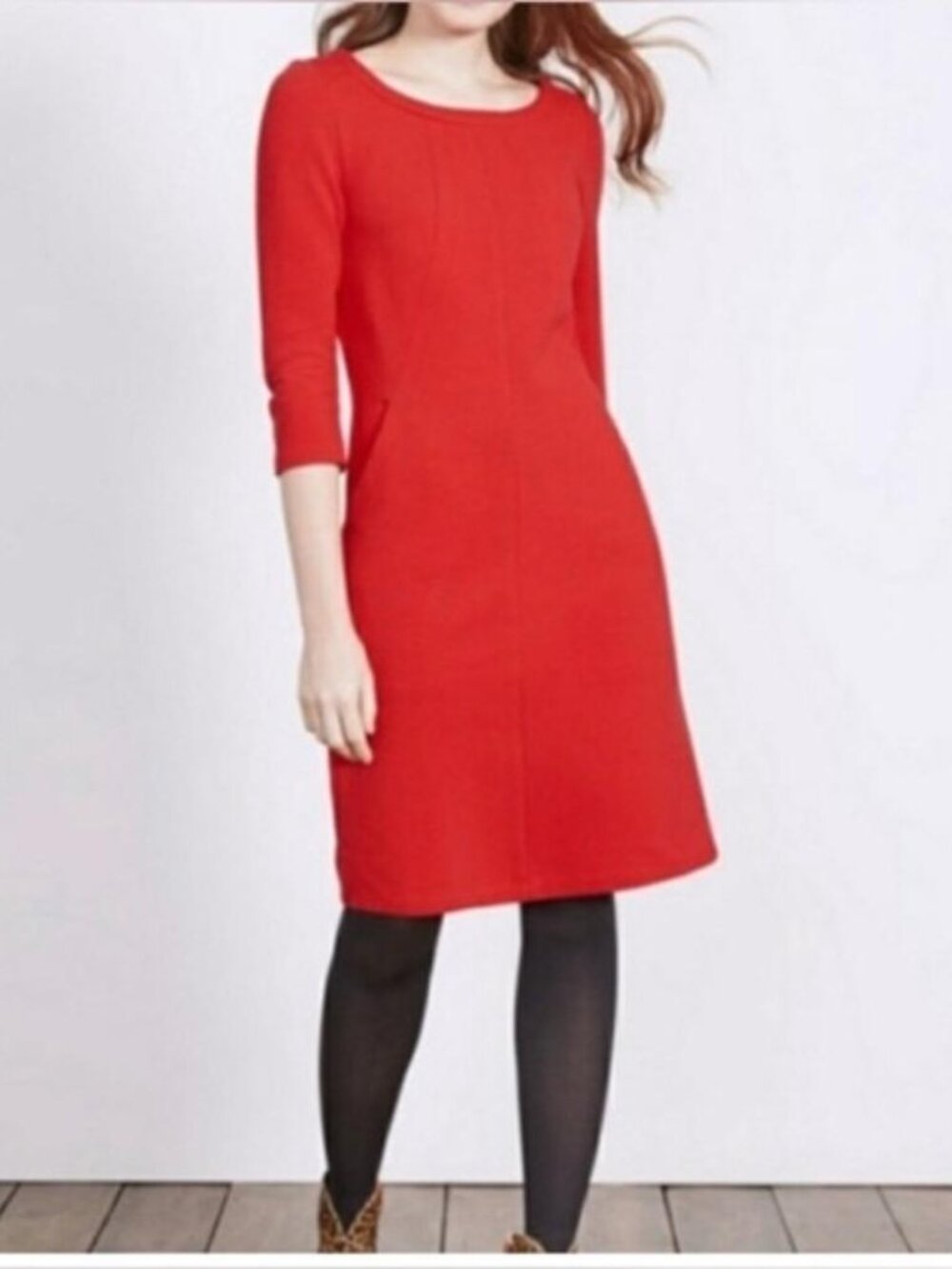 Boden tall Aurelia Ottoman Dress red ribbed stretch knit deep classic retro 12L
